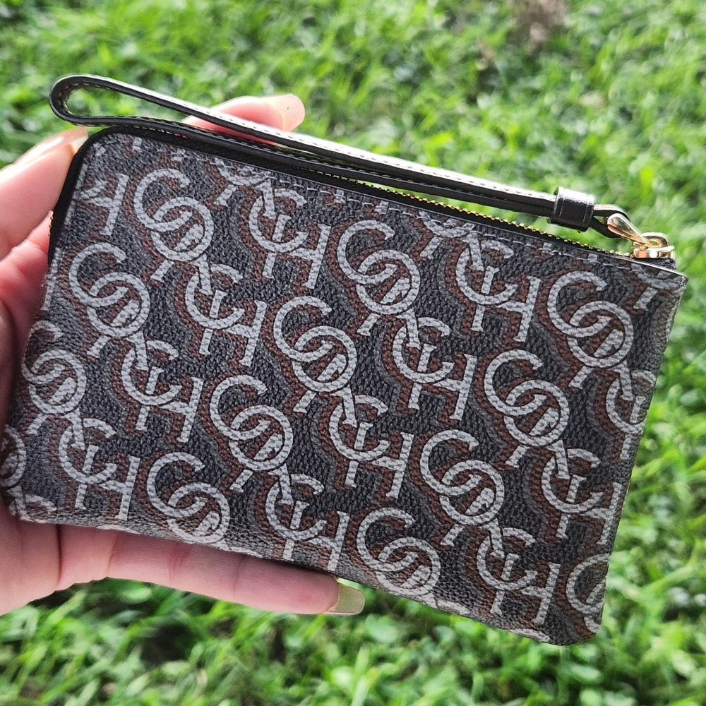 NWT Coach Monogram Print Corner Zip Wristlet